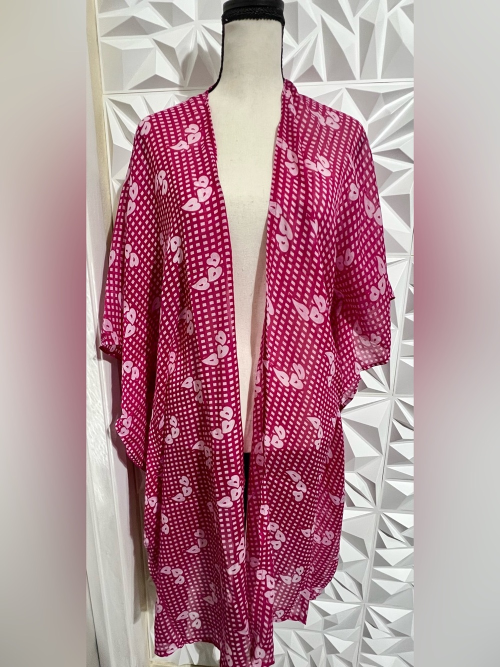 NWT Raj Pink Paisley Gingham Kimono Cardigan One Size Plus 3x 4x Sheer